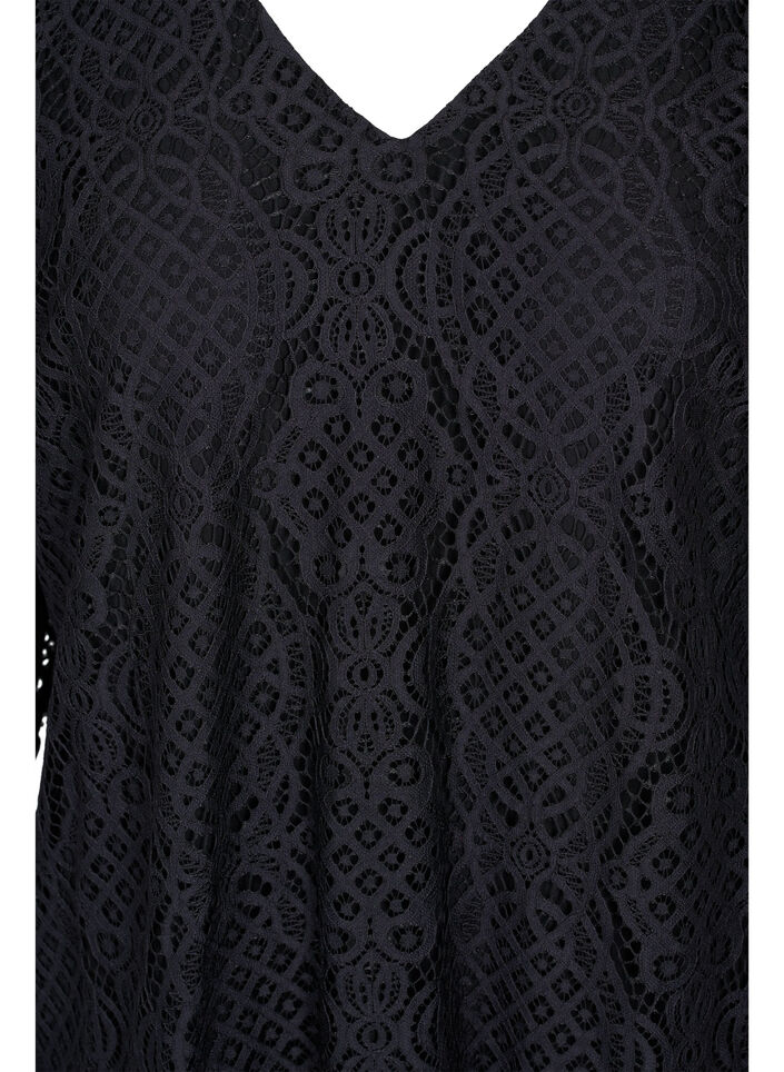 Blouse en dentelle à manches longues avec col en V, Black, Packshot image number 2