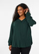 Viscose blouse met V-hals en afgeronde zoom, Groen, Model image number 0