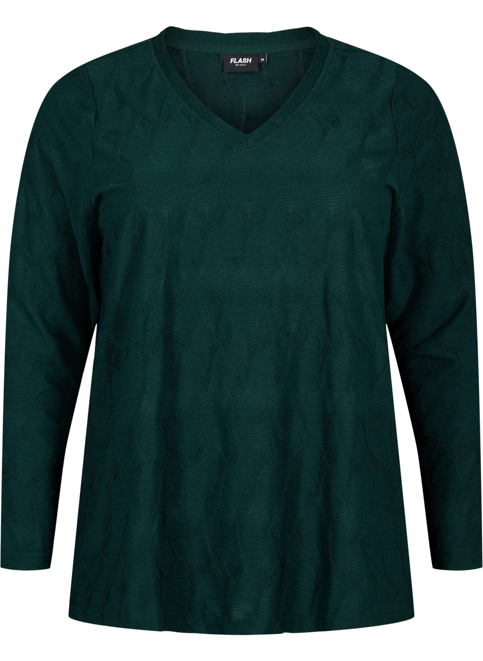 ZizziFLASH - Blouse met lange mouwen en structuur, Scarab, Packshot image number 0