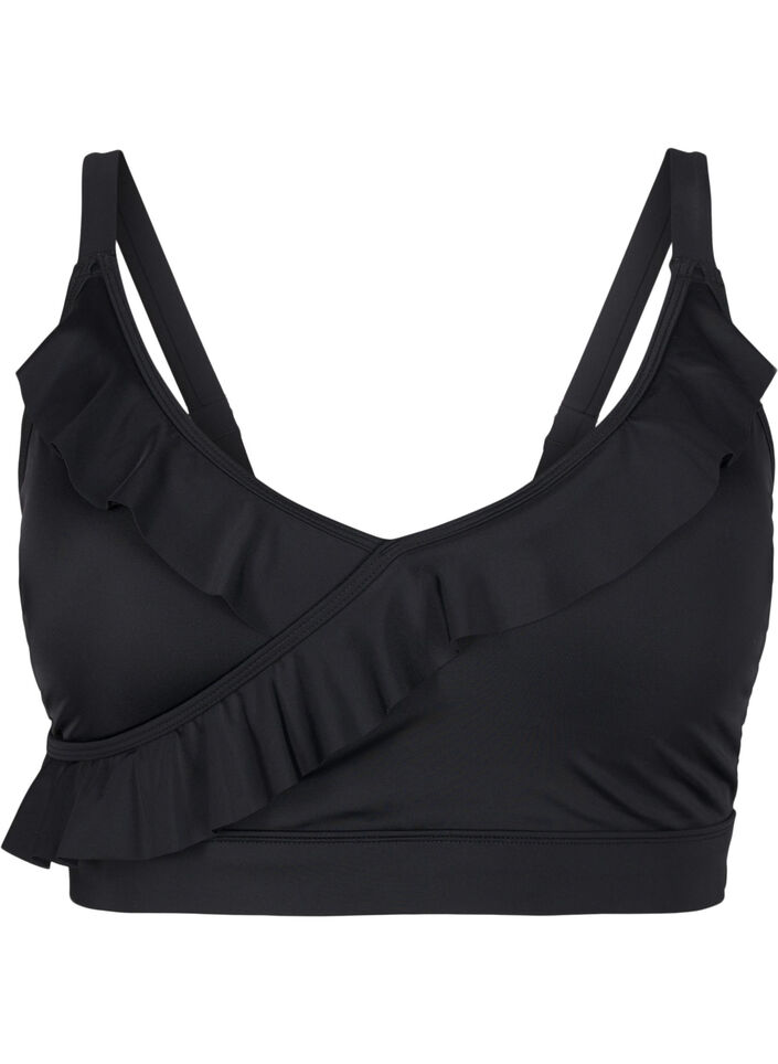 Bikinitop met ruches en uitneembare pads, Zwart, Packshot image number 0
