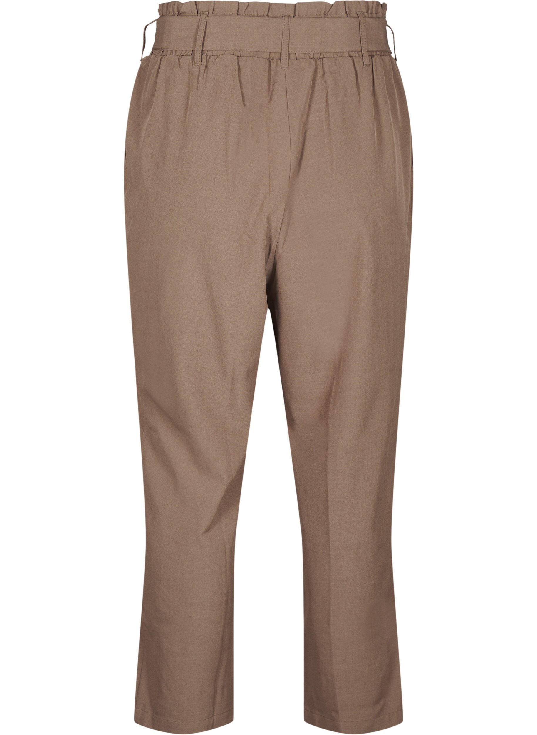 ZizziHigh-waist broek met ruches en een strikriem, Walnut Melange, Packshot image number 1