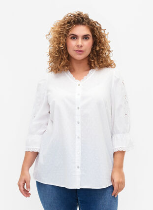 Blouse structurée avec broderie anglaise, Bright White, Model image number 0