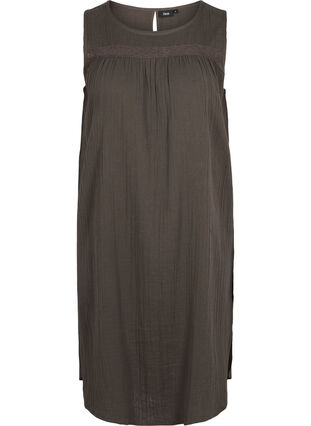Mouwloze katoenen jurk met a-lijn, Khaki, Packshot image number 0