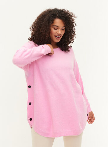 Pull en tricot avec des boutons, Lilac Sachet Mel., Model image number 0