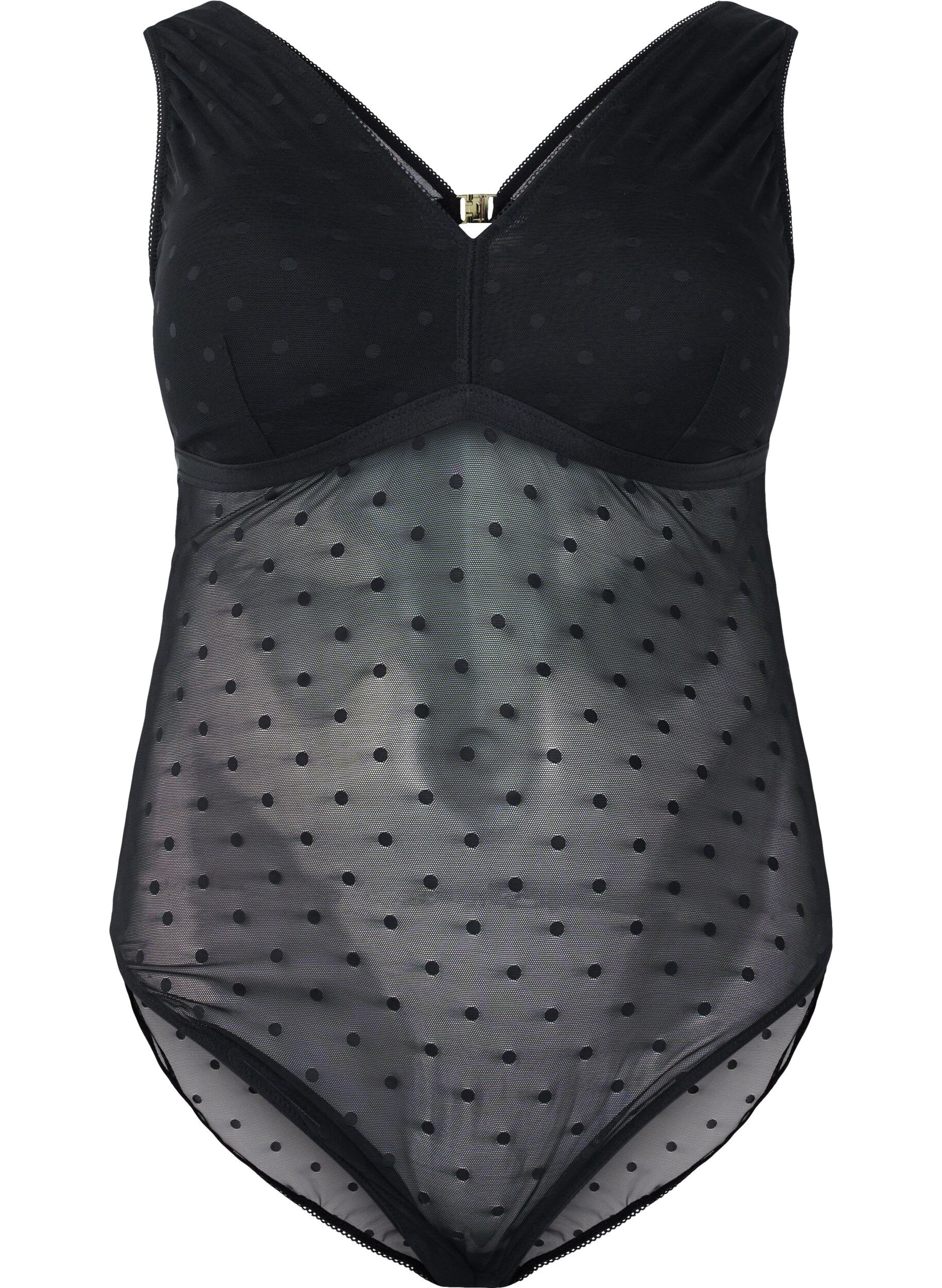 Zizzi Body avec maille &agrave; pois et coussinets amovibles, Black, Packshot image number 0