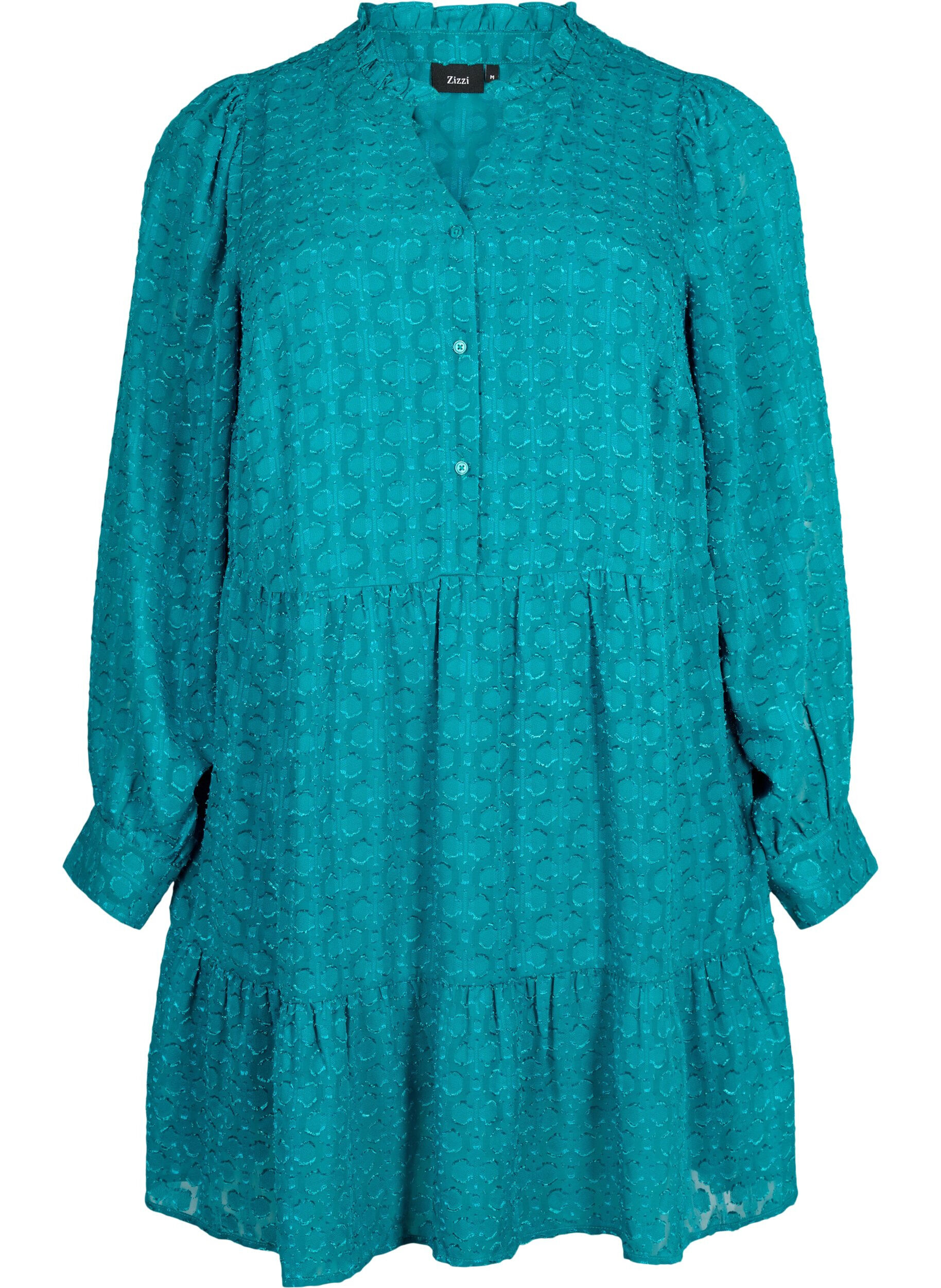 ZizziJacquard jurk met ruche kraag, Deep Lake, Packshot image number 0