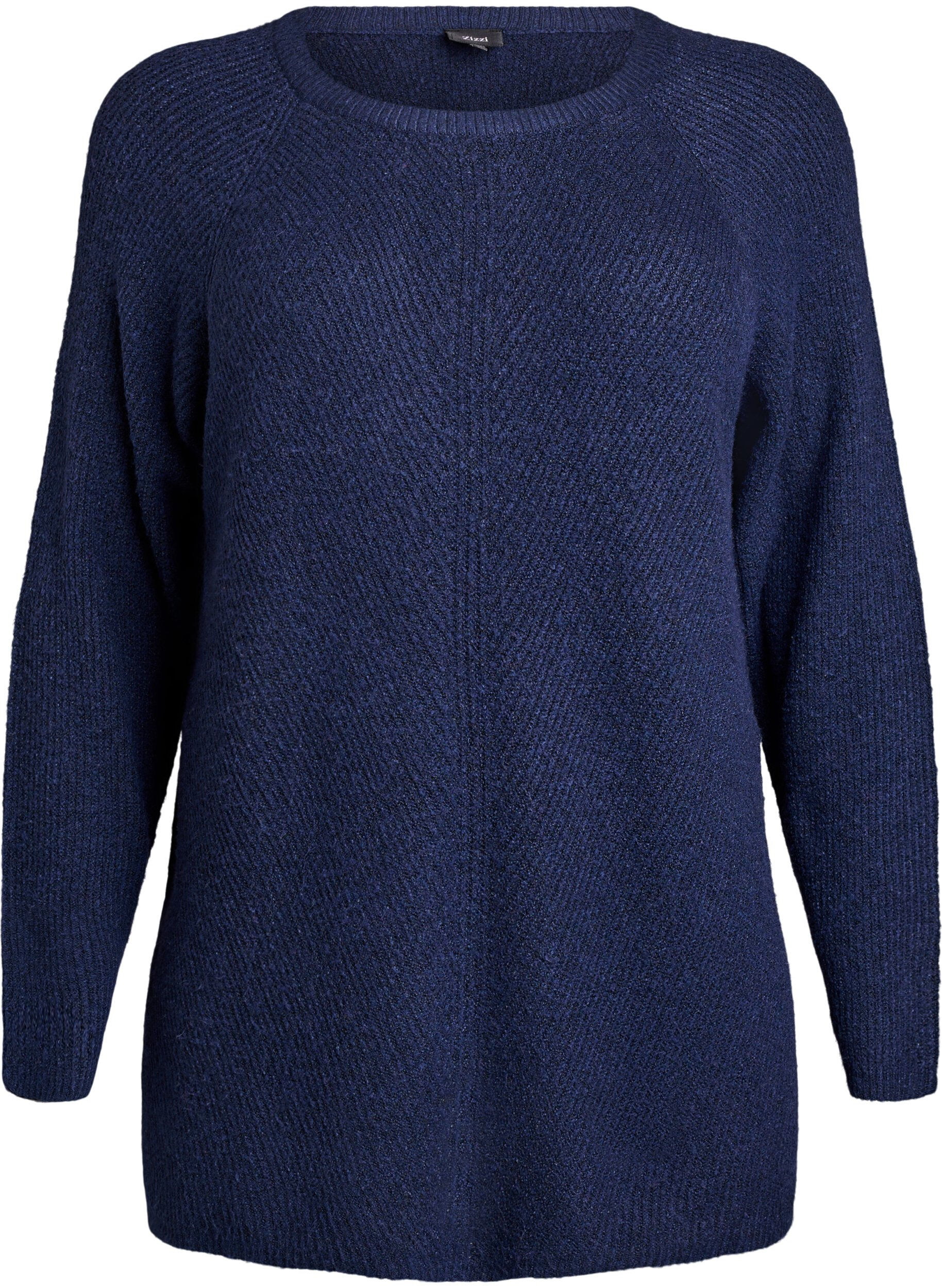 Pull en maille &agrave; motif diagonal et manches raglan