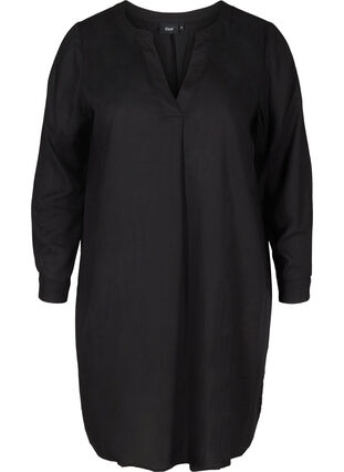 Viscose jurk met lange mouwen, Black, Packshot image number 0