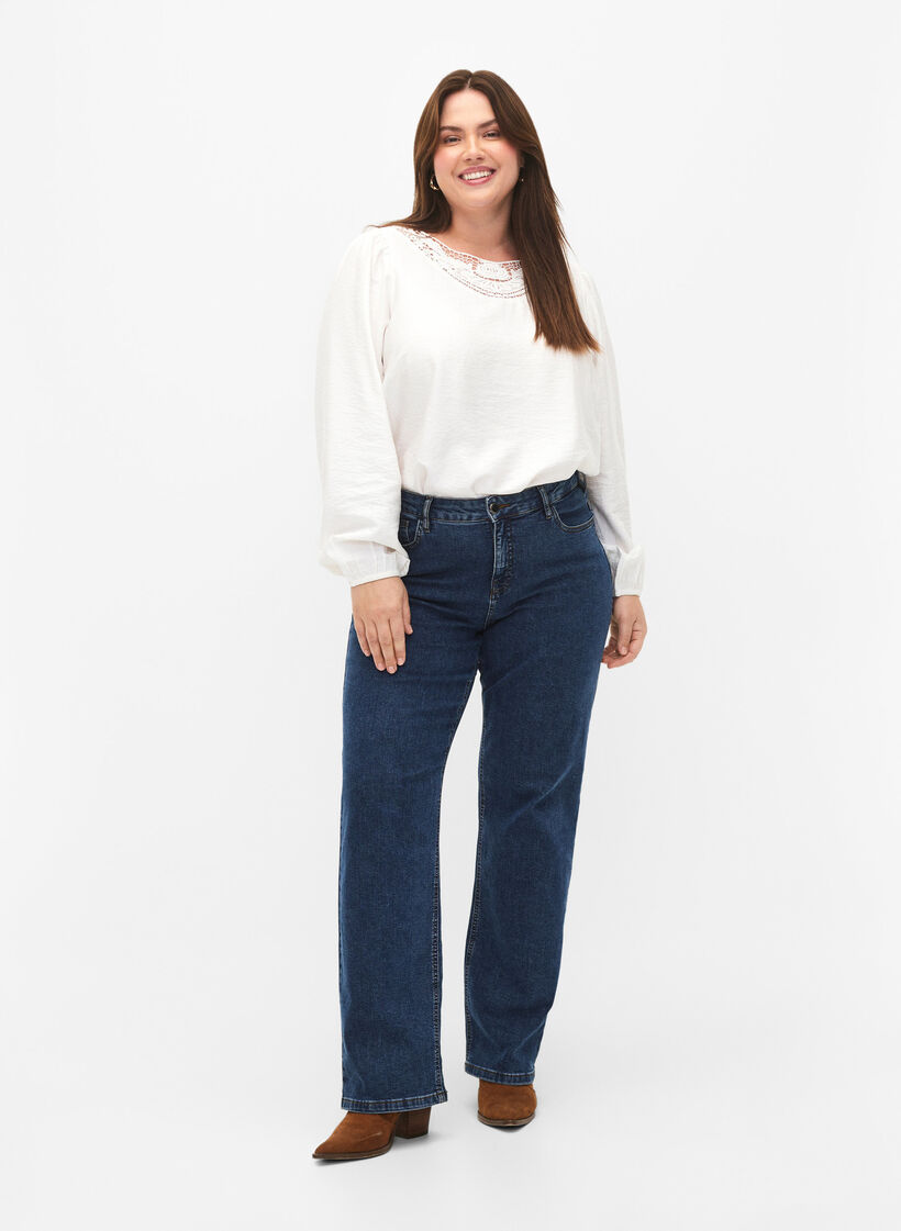 Chemisier en viscose avec d&eacute;tails en crochet, Bright White, Model image number 2