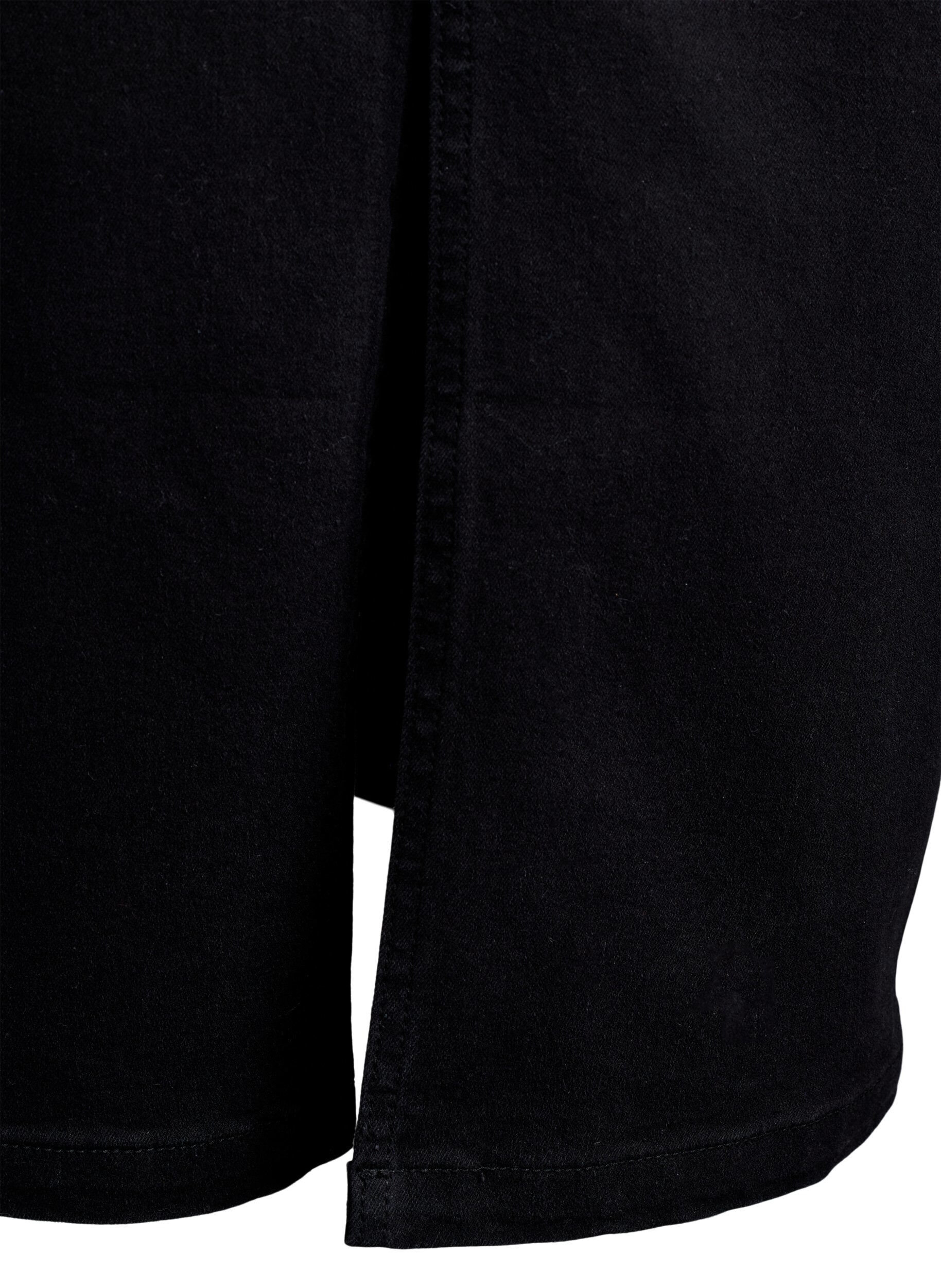ZizziFLASH - Halflange denimrok met een voorsplit, Zwart, Packshot image number 4