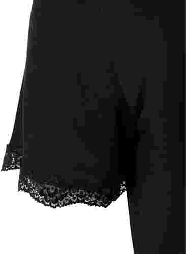 Nuisette en viscose à manches courtes avec bords en dentelle, Black, Packshot image number 2