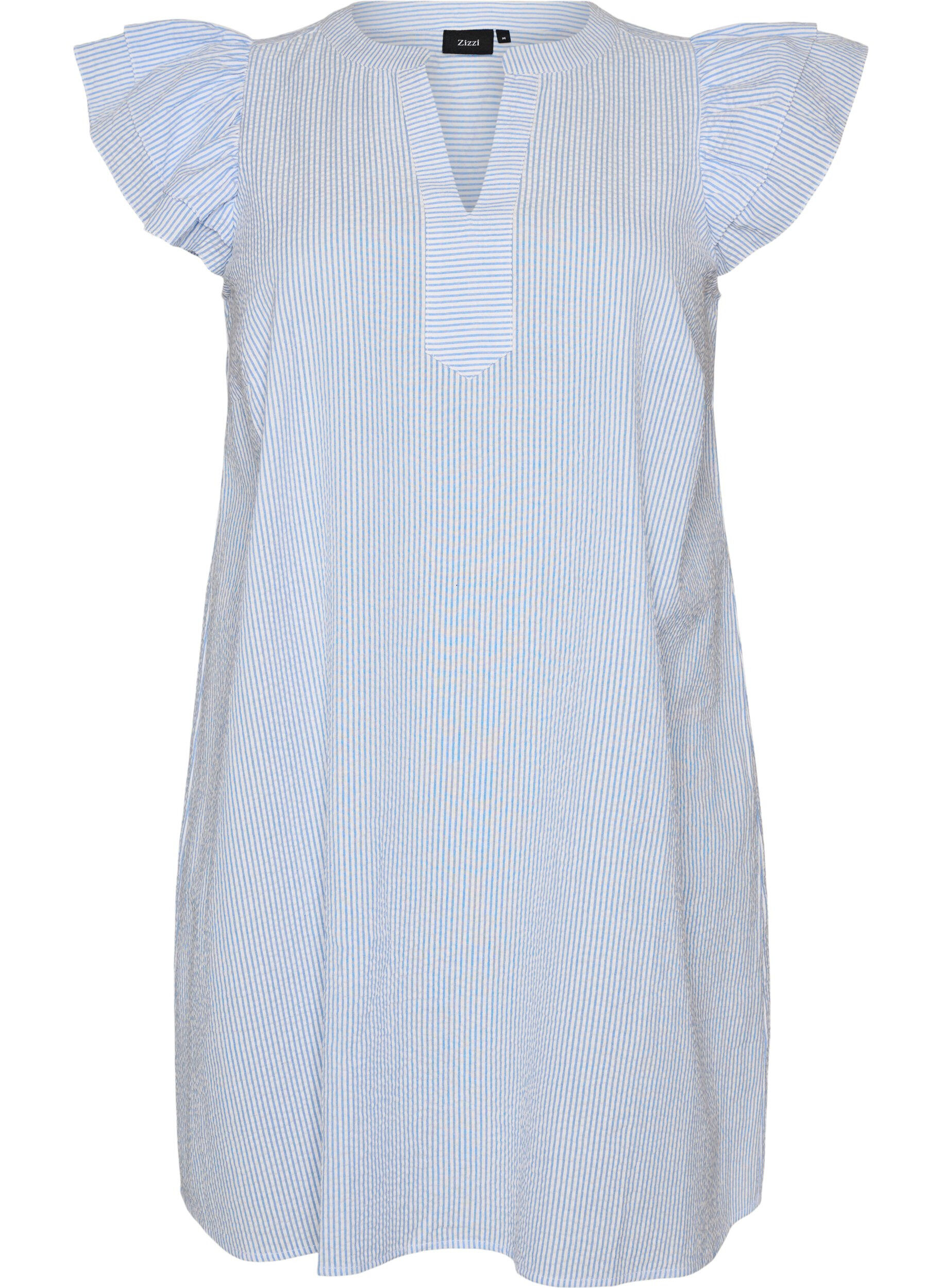 ZizziRobe ray&eacute;e en coton avec volants et coupe &eacute;vas&eacute;e, Bleu Clair, Packshot image number 0
