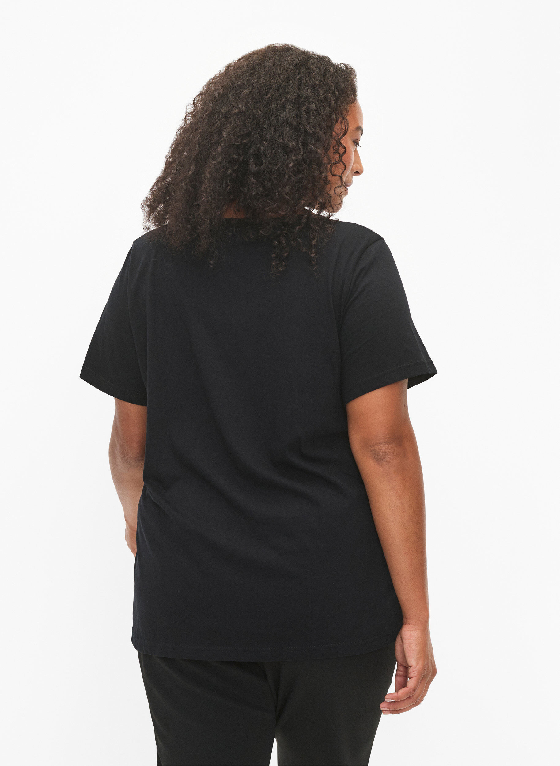 ZizziKatoenen T-shirt met pailletten, Black w. Love, Model image number 1