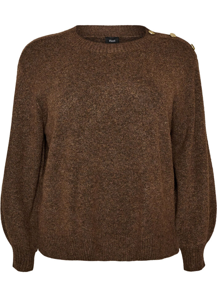 Breisel blouse met knoopdetail, Bruin, Packshot image number 0