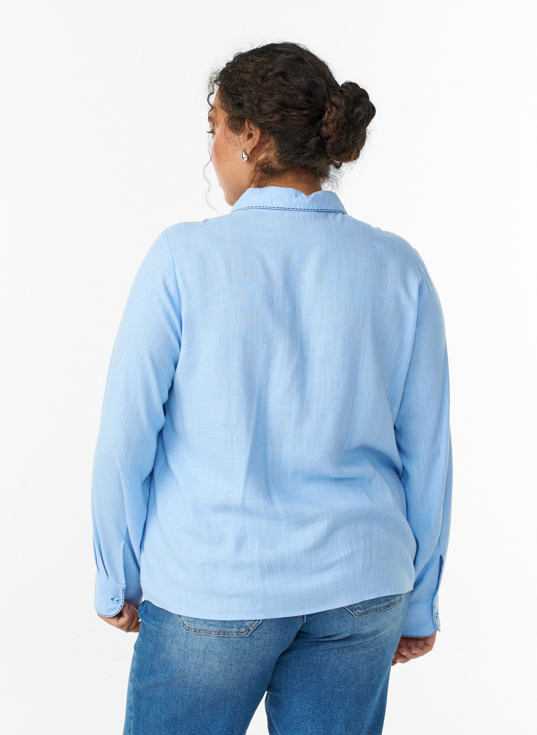 ZizziBlouse met contraststiksel en borstzakken, Blauw, Model image number 2