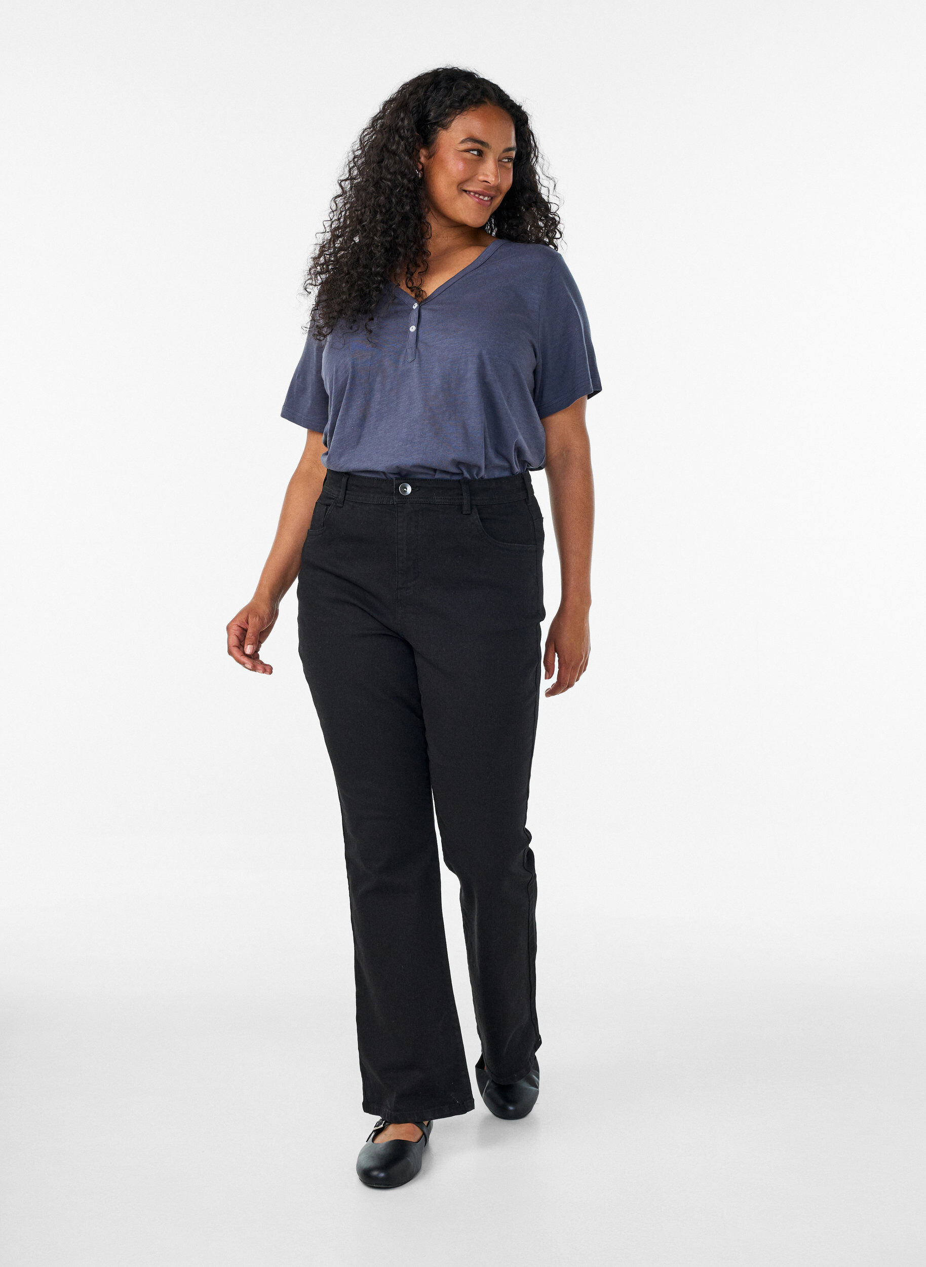 ZizziT-shirt met knoopdetail, Grijs, Model image number 1