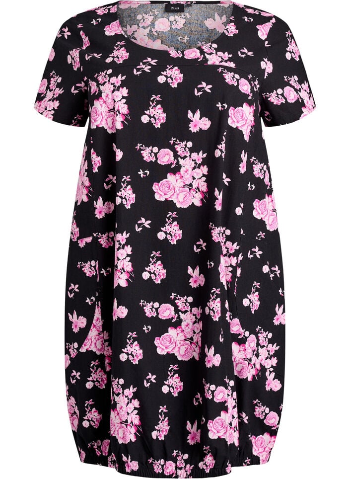 Robe en coton &agrave; manches courtes avec imprim&eacute;, Charbon, Packshot image number 0