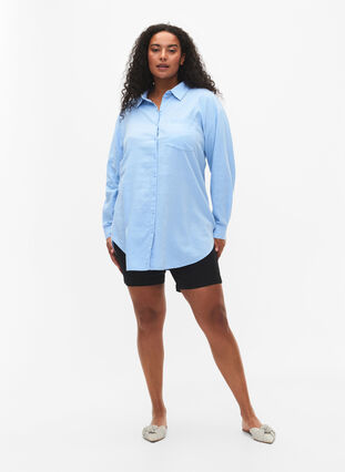 Lange shirt in linnen-viscose blend, Chambray Blue, Model image number 2