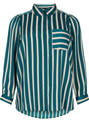 Chemise rayée à manches longues, Green Stripe, Packshot image number 0