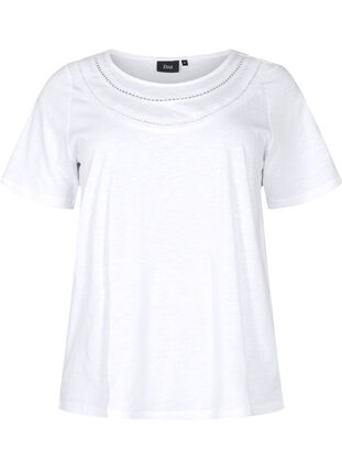 T-shirt en coton avec ruban en dentelle, Bright White, Packshot image number 0