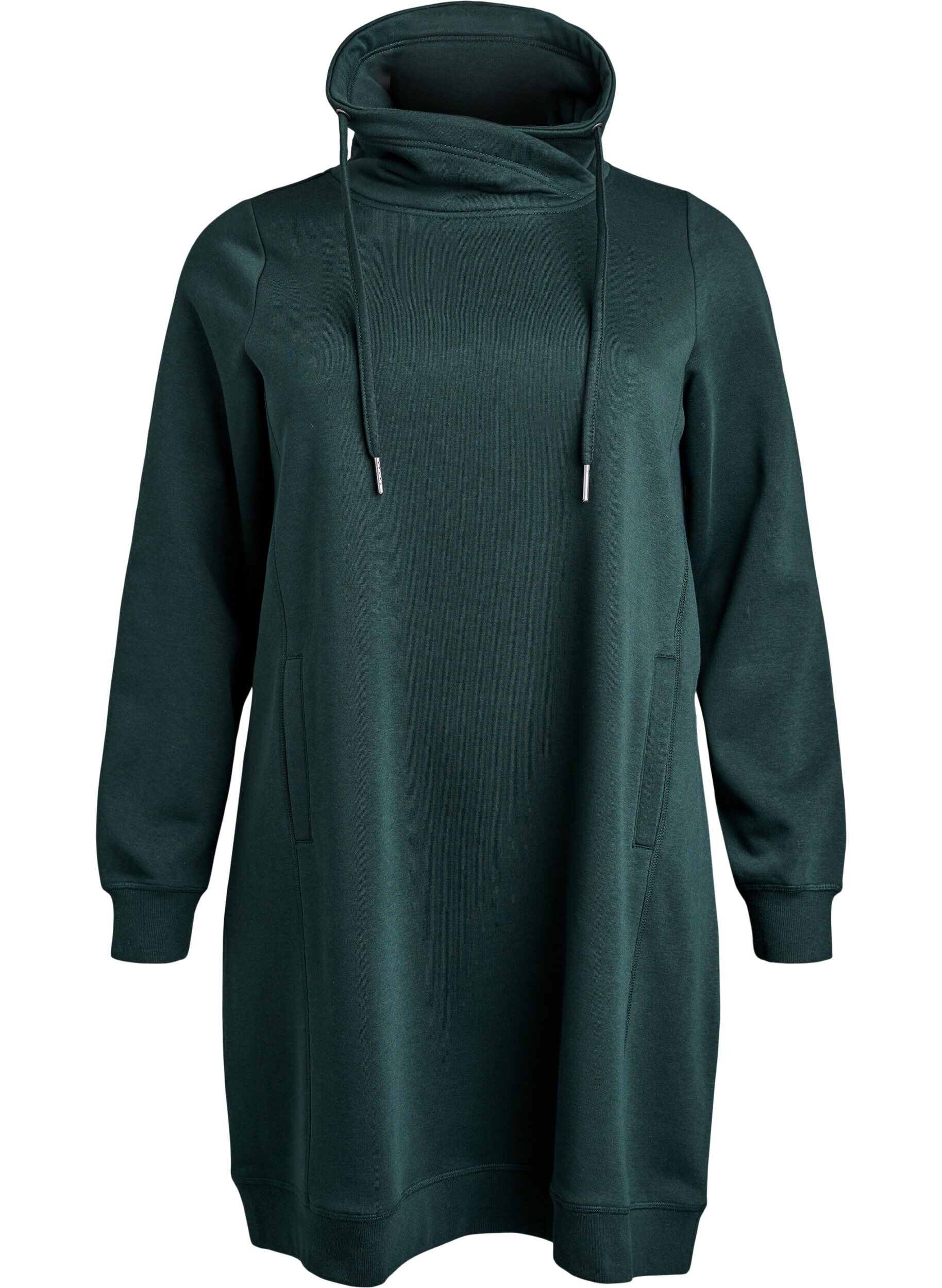 ZizziFLASH - Kort sweatshirt jurk met hoge kraag en zakken, Groen, Packshot image number 0