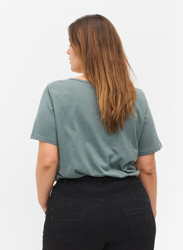 T-shirt à manches courtes avec col en V et résille, Balsam Green, Model image number 1