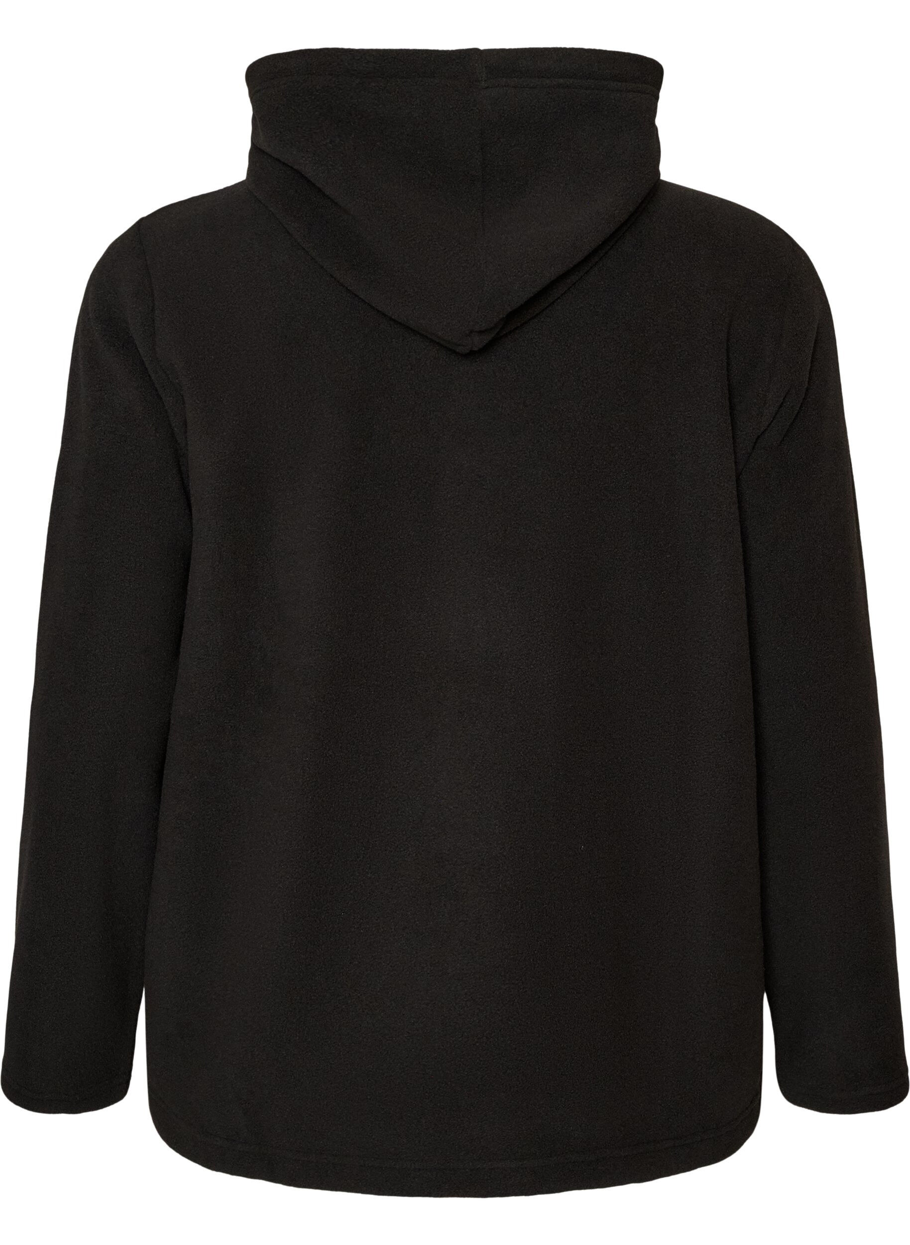 ZizziSweat &agrave; capuche en polaire avec col montant et texte brod&eacute;, Noir, Packshot image number 1