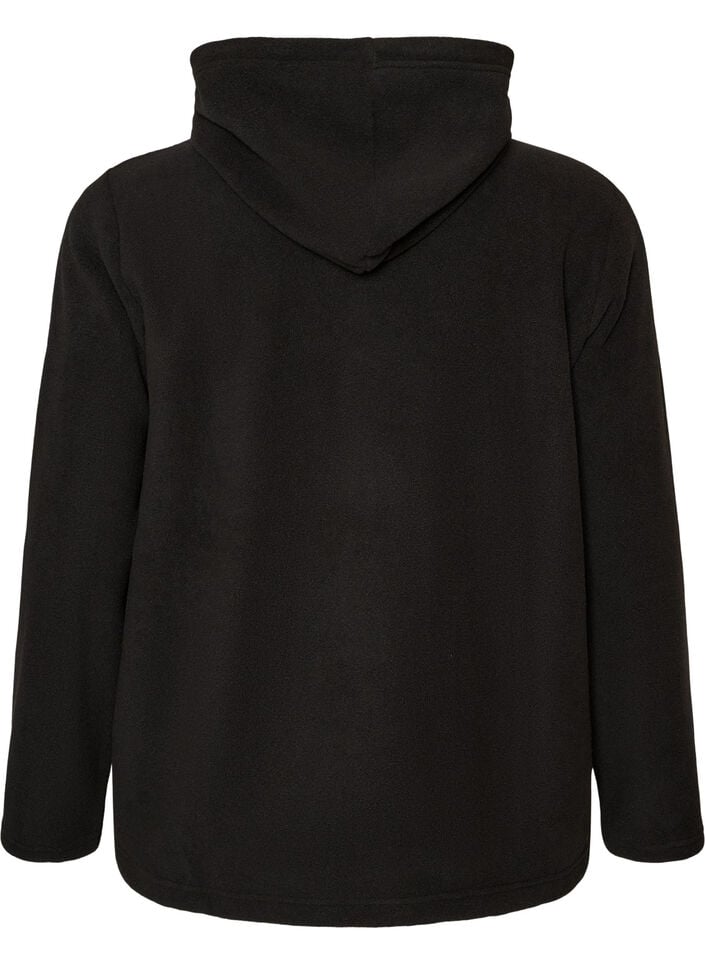 Sweat &agrave; capuche en polaire avec col montant et texte brod&eacute;, Noir, Packshot image number 1