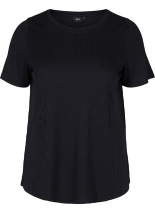 T-shirt uni côtelé à manches courtes, Black, Packshot image number 0