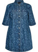 Denimjurk met bloemenprint en borstzakken, Blauw, Packshot image number 0