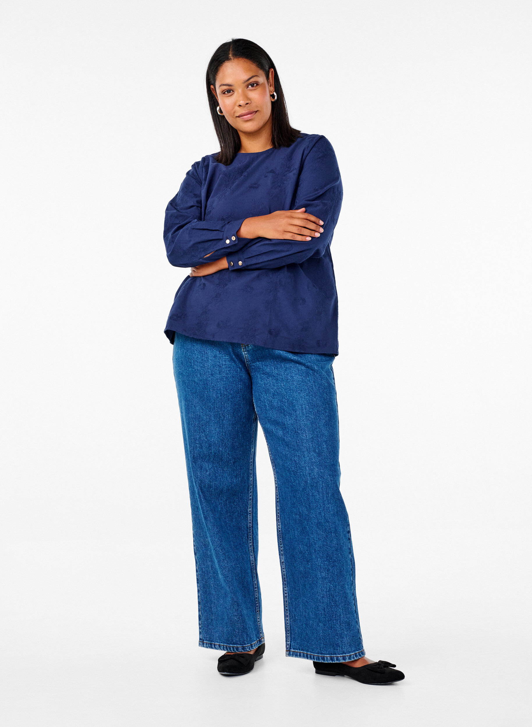 ZizziBlouse met lange mouwen en borduurwerk, Blauw, Model image number 1