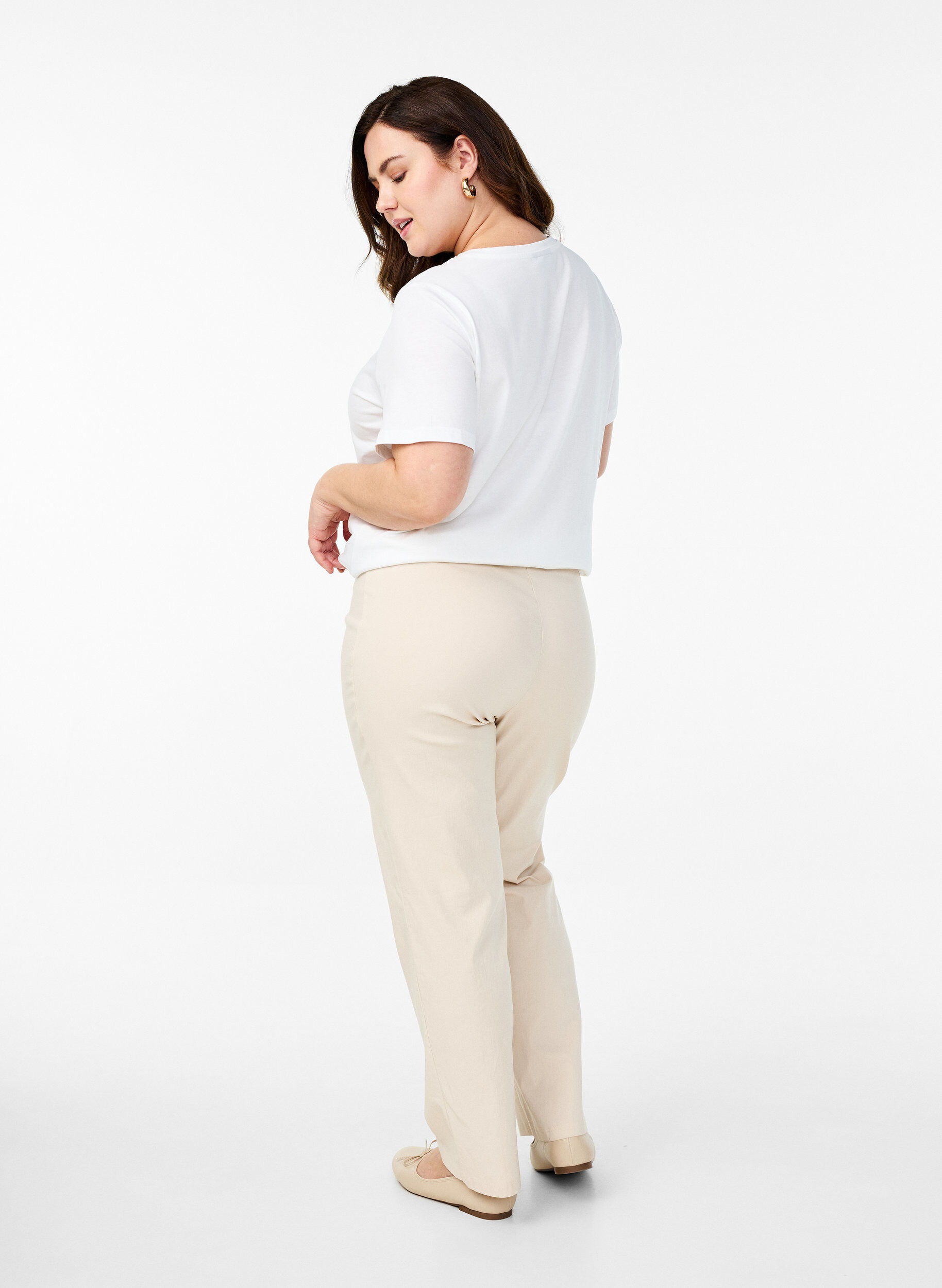 Zizzi Pantalon extensible en viscose, Beige, Model image number 1