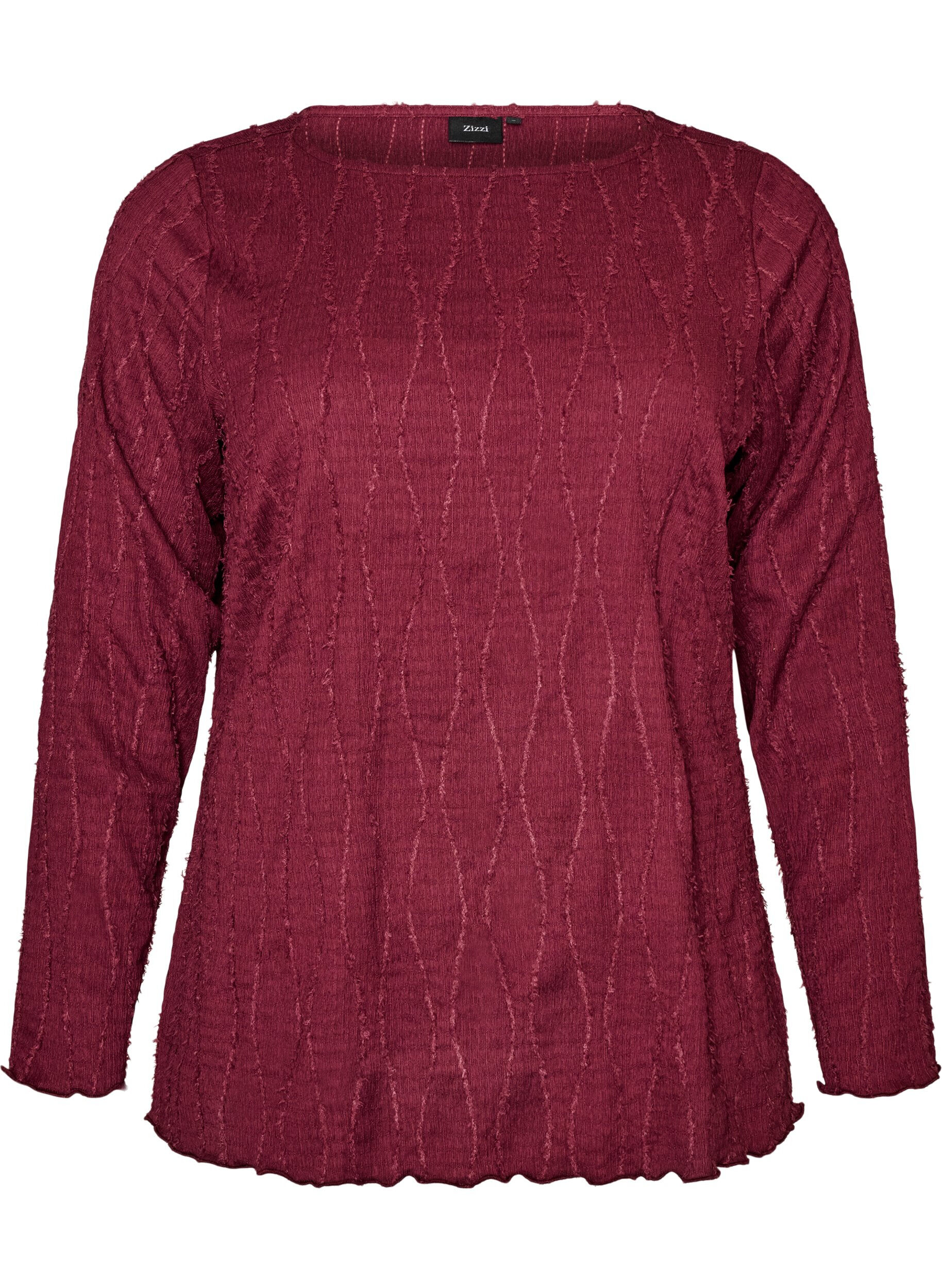 ZizziBlouse en jersey ondul&eacute;, Bordeaux, Packshot image number 0