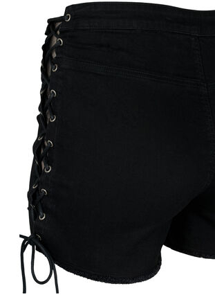 Korte spijkerbroek met veter details, Black Denim, Packshot image number 3