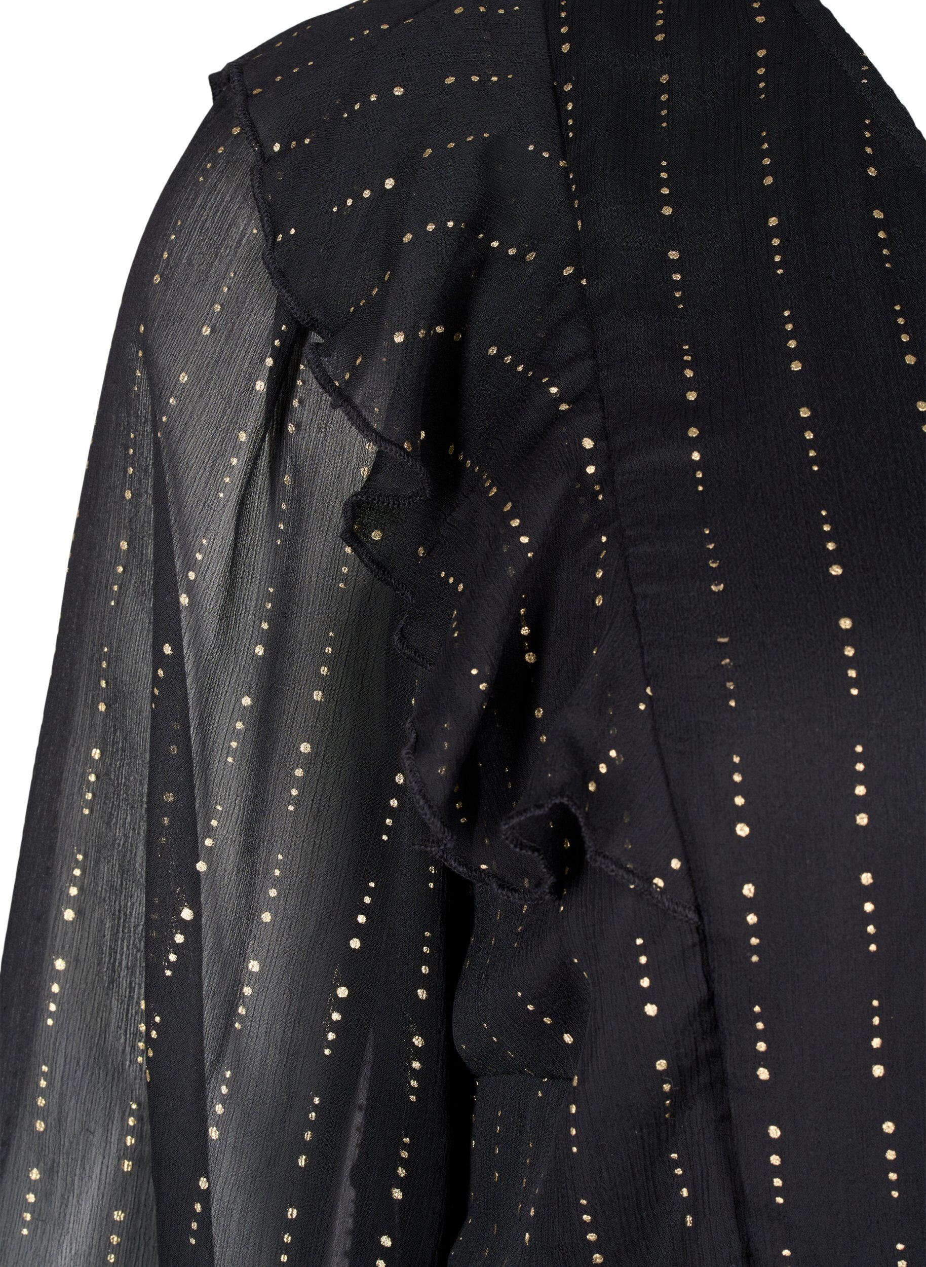 Zizzi Robe en mousseline &agrave; motifs et volants, Black, Packshot image number 3