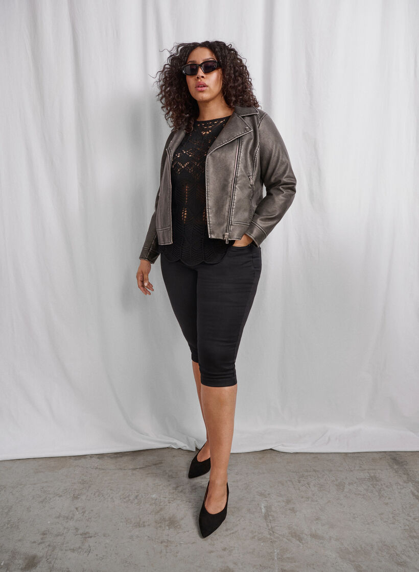 Chemisier en maille à motif de dentelle, Black, Image image number 0