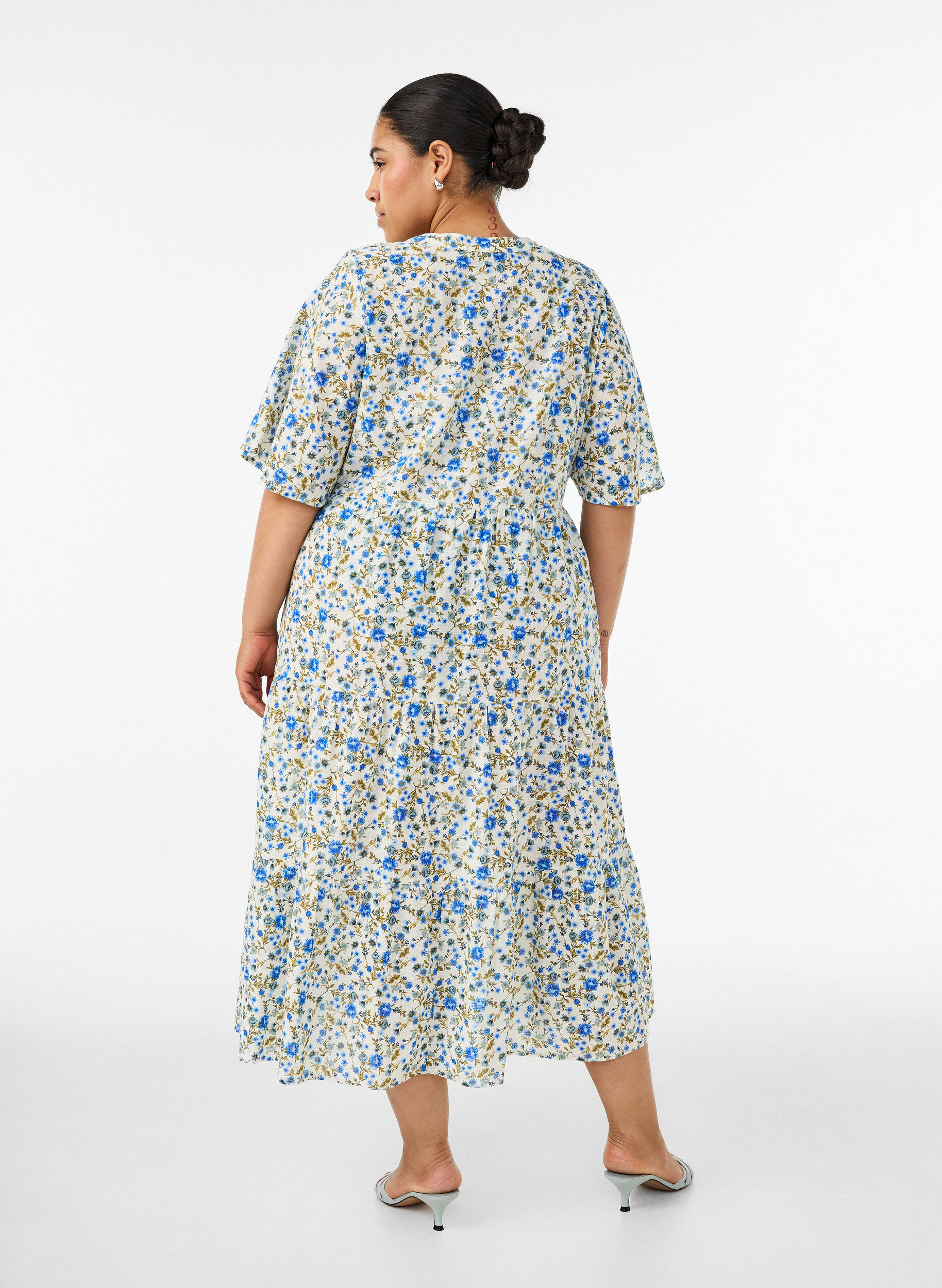 ZizziRobe midi en coton avec imprim&eacute; floral, Bleu, Model image number 1