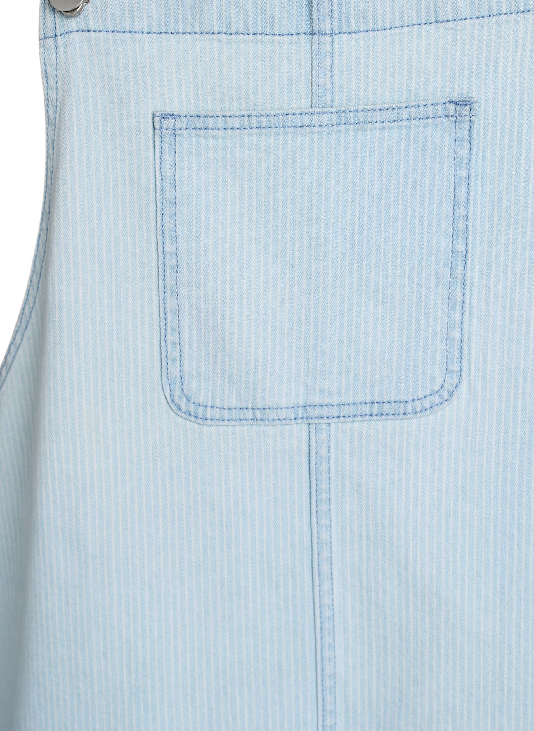 ZizziKorte denim overall jurk in gestreept katoen, Blauw, Packshot image number 2