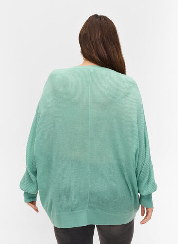 Pull tricoté à manches longues et ourlet côtelé, Dusty Jade Green, Model image number 1