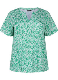 T-shirt en coton à fleurs avec col en V