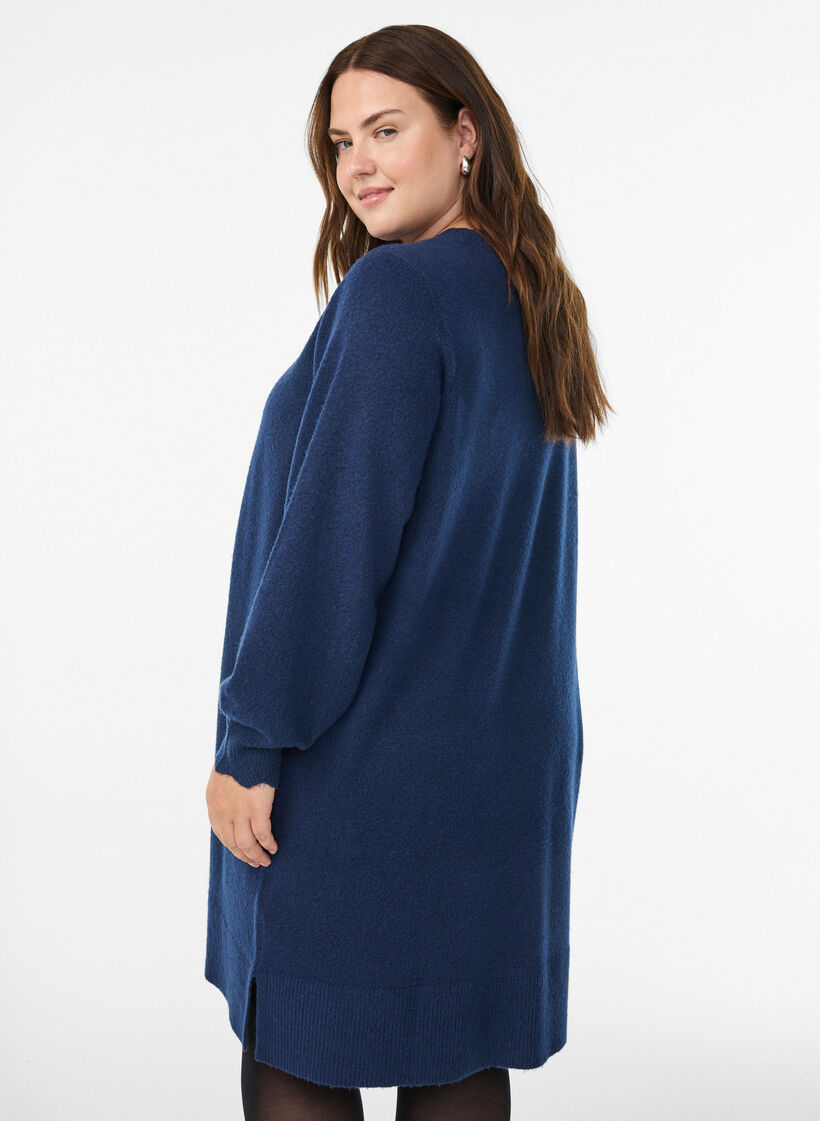 Robe courte en maille avec ourlet ondul&eacute; et fentes, Bleu, Model image number 2