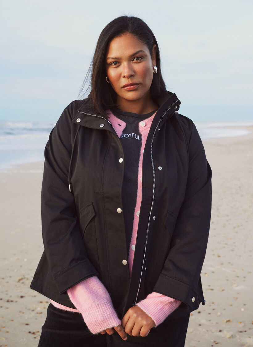 Korte lentejas met afneembare capuchon, Zwart, Image image number 0