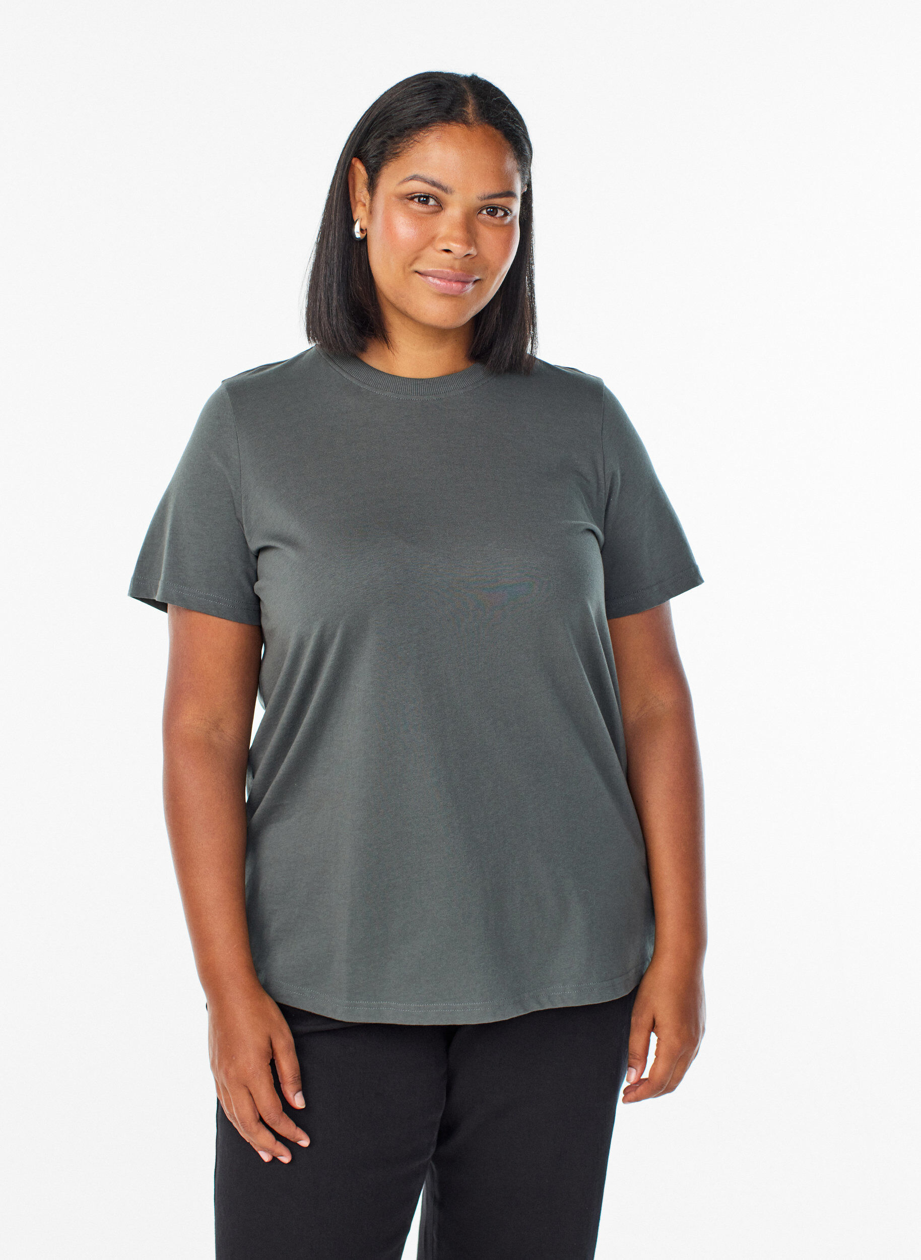 ZizziBasic katoenen T-shirt met ronde hals, Groen, Model image number 0