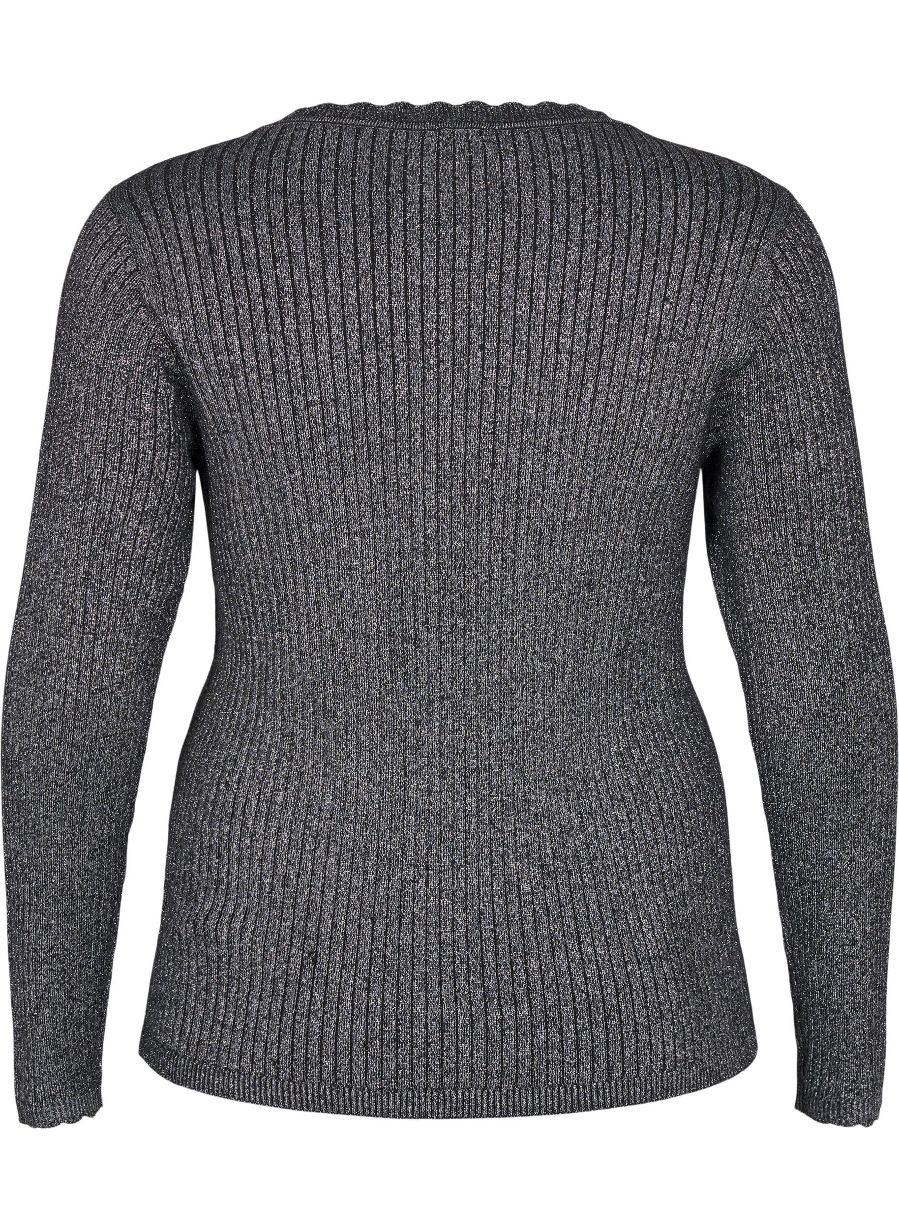 ZizziGebreide trui met strakke pasvorm en glitterdraad, Zwart, Packshot image number 1