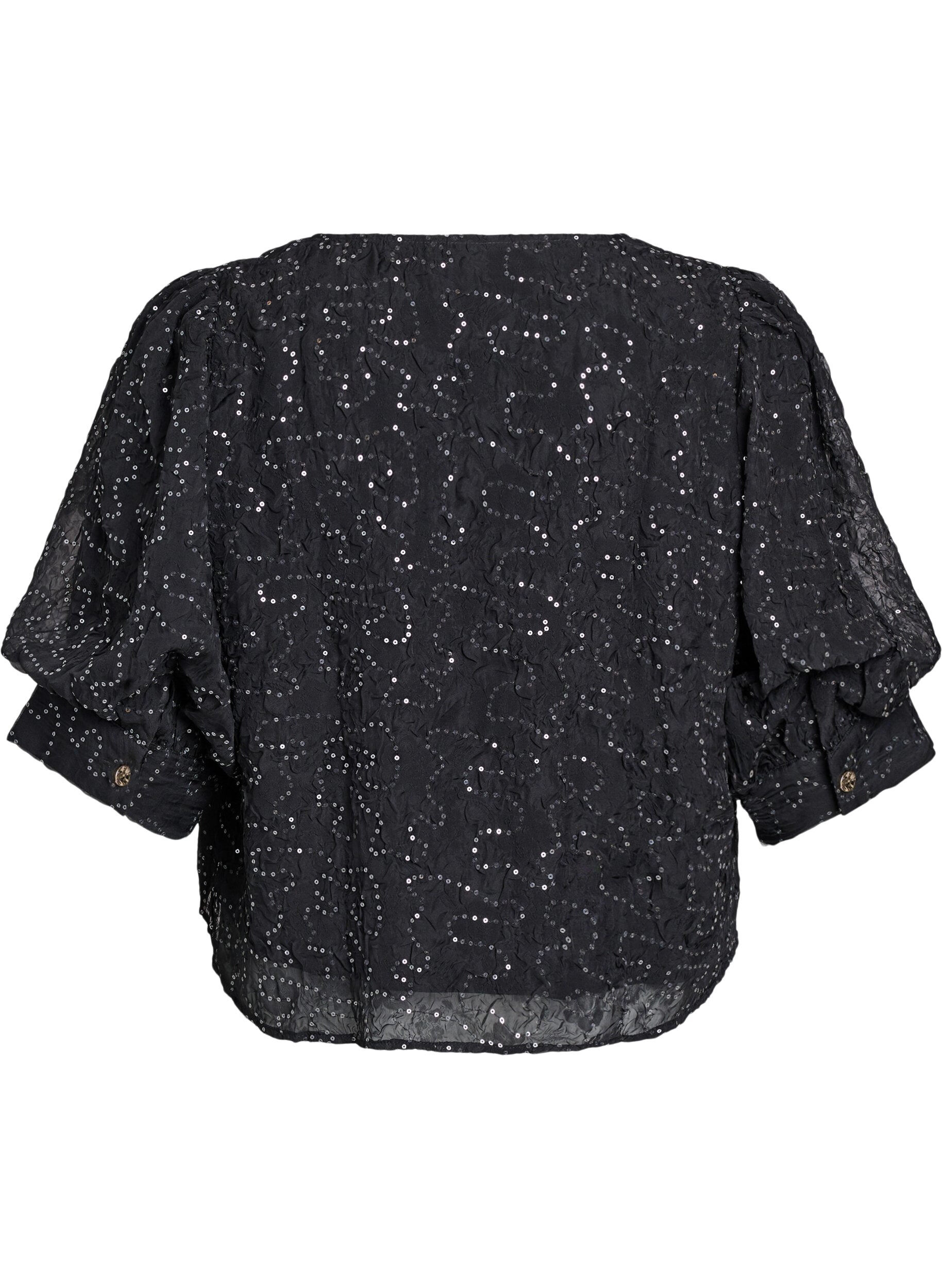 ZizziFeestelijke blouse met pailletten en halflange mouwen, Zwart, Packshot image number 1