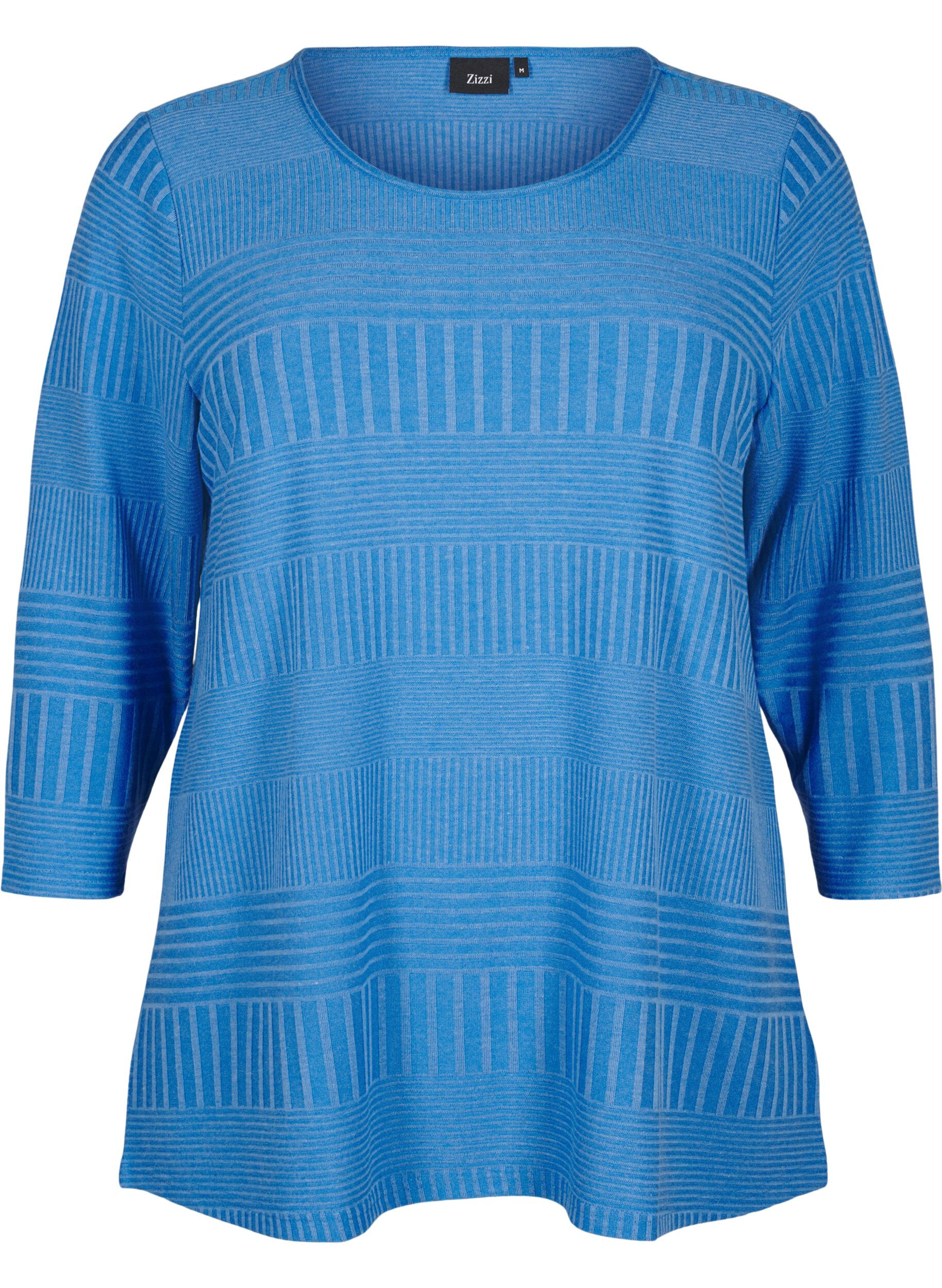 Zizzi Blouse avec manches 3/4 et motif ray&eacute;, Princess Blue Mel., Packshot image number 0