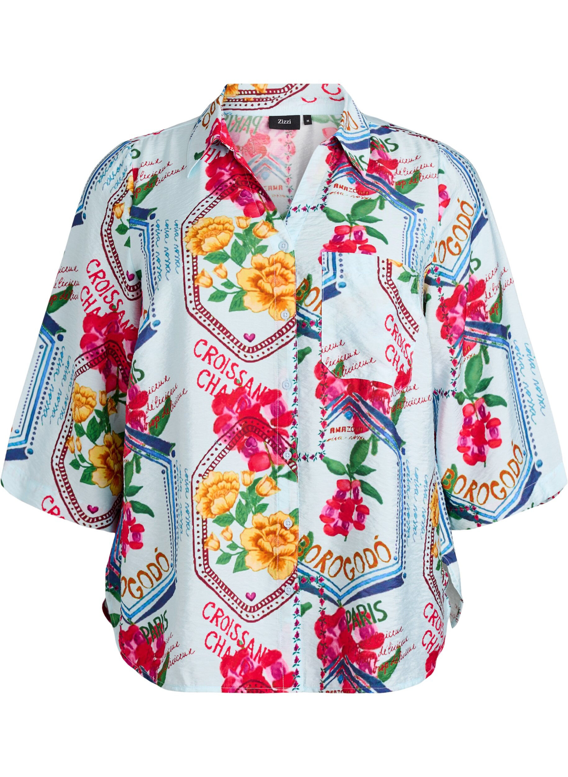 Shirtblouse met mouwen tot aan de ellebogen en kleurrijke print