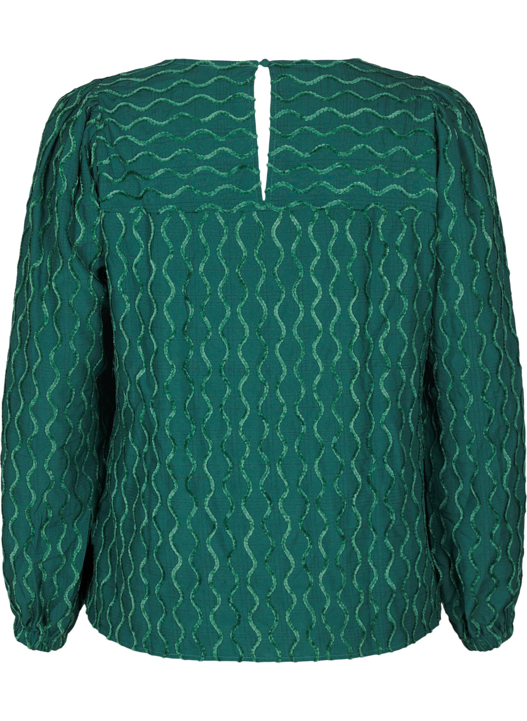 ZizziLange mouwen blouse met patroon en V-hals, Rain Forest, Packshot image number 1