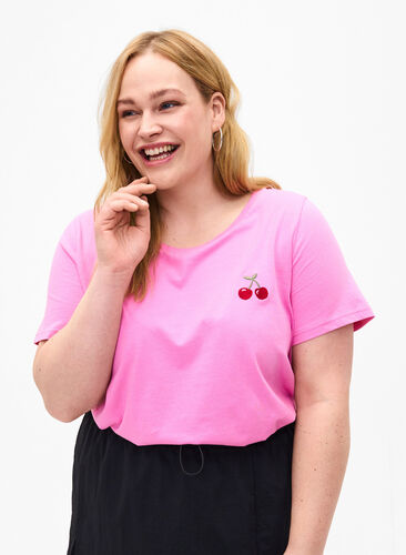 T-shirt en coton avec une cerise brodée, Roseb. W. CherryEMB., Model image number 0