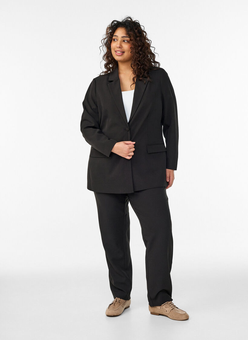 Klassieke blazer met knoopsluiting, Zwart, Model image number 1